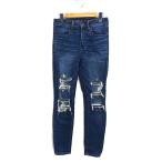 アメリカンイーグル AMERICAN EAGLE クラッシュ デニム ジーンズ ストレッチ スリム パンツ 6 ネイビー 紺 /FT20 レディース