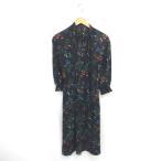 グローバルワーク GLOBAL WORK シャツワンピ ワンピース ロング 花柄 薄手 ウエストリボン 七分袖 M 黒 緑 ブラック グリーン /TT レディー