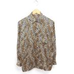 エキプモン EQUIPMENT シャツ ブラウス ヒョウ柄 シルク ステンカラー 薄手 長袖 S ベージュ ブラック 茶 黒 /TT8 レディース