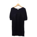 ユナイテッドアローズ UNITED ARROWS Marilyn Moon 切替 ワンピース 5分袖 ひざ丈 ビーズ装飾 ニット サテン 無地 ブラック /FT レディース