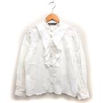 ショッピングzara ザラ ZARA フリル スタンドカラー シャツ ブラウス コットン 綿 透け感 長袖 L オフホワイト /NT31 レディース