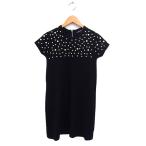 ザラ ZARA ニット フレア ワンピース ミニ クルーネック フェイクパール 半袖 M 黒 ブラック /NT25 レディース