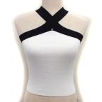 未使用品 ガリャルダガランテ GALLARDAGALANTE タグ付き バイカラー クロス タンクトップ ニット ストレッチ F 白 ホワイト /NT10