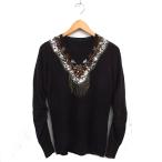 ショッピングスパンコール アーキ archi ギャザー ニット セーター ウール スパンコール リブ Vネック 長袖 S 茶 ブラウン /NT22 レディース