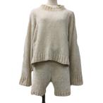 ジェラートピケ ルームウェア セットアップ セーター プルオーバー スリット 長袖 パンツ ショート ウエストゴム F ベージュ レディース