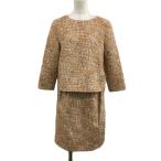  Strawberry Fields выставить блуза раунд шея длинный рукав юбка тугой колено длина tuck твид шерсть orange бежевый 