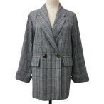 ミッシュマッシュ MISCH MASCH ジャケット テーラード ダブル チェック 長袖 M グレー 茶 ブラウン レディース