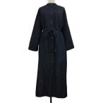 エスティクローゼットフラビシャス ワンピース シャツワンピ フレア ロング デニム リネン混 リボンベルト 無地 長袖 紺 ネイビー