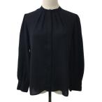ポールスチュアート ブラウス シャツ バンドカラー ウール 比翼仕立て タック ギャザー 無地 パフスリーブ 長袖 6 黒 ブラック レディース