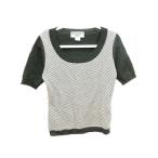 ナチュラルビューティーベーシック NATURAL BEAUTY BASIC カットソー ニット Uネック 切替 半袖 M カーキ 白 ホワイト /YK レディース【中古】【ベクトル 古着】