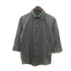 ミッシェルクランオム M.K HOMME ボタンダウンシャツ 格子柄 七分袖 48 グレー 黒 ブラック /MS メンズ