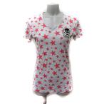 ハイドロゲン HYDROGEN Tシャツ カットソー Vネック 半袖 ワッペン 星柄 S グレー ピンク /YI レディース