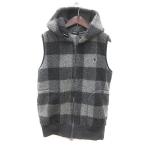 ジムフレックス Gymphlex ボアベスト フード ダブルジップ チェック ワンポイント M グレー /MS レディース