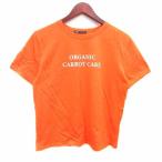 ザラ ZARA Tシャツ カットソー クルーネック ロゴプリント 半袖 L オレンジ /YK レディース