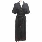 ザラ ZARA シャツワンピース ロング スキッパーカラー ウエストマーク 半袖 XS 黒 ブラック /YK レディース