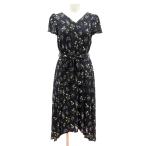 未使用品 ミューズリファインドクローズ MEW'S REFINED CLOTHES ワンピース ミモレ ロング 花柄 半袖 2 M 黒 ブラック /MN レディース