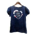 メゾピアノ mezzo piano Junior カットソー Tシャツ クルーネック 刺繍 半袖 リボン 切替 L 紺 ネイビー /MN ●RY キッズ