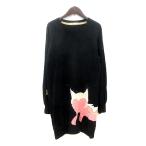 ツモリチサト TSUMORI CHISATO ワンピース ニット ミニ 総柄 長袖 ラメ スパンコール ウール 2 M 黒 ブラック /MN レディース