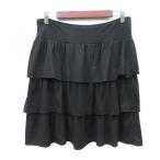 ユニクロ UNIQLO フレアスカート ひざ丈 ティアード 黒 ブラック /YI ●RY レディース