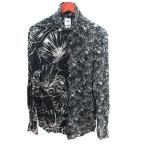 ショッピングzara ザラ ZARA ステンカラーシャツ 切替 花柄 L 黒 ブラック /AU メンズ