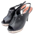 ダイアナ DIANA ブーツサンダル オープントゥ ピンヒール 総柄 レザー 24 黒 ブラック ベージュ /RT レディース