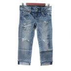 ショッピングアメリカンイーグル 未使用品 アメリカンイーグル AMERICAN EAGLE クロップドパンツ デニム ジーンズ ダメージ加工 4 L 紺 ネイビー /YI ●RY レディース
