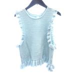 ショッピングzara ザラ ZARA ニット カットソー フリル ノースリーブ M 水色 ライトブルー /AU レディース