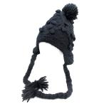 ショッピング耳あて マニヤック MANIYAK LONDON ニット帽子 ワッチキャップ 耳あて ポンポンウール 黒 ブラック /AU レディース