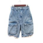 ショッピングzara ザラ ZARA カーゴパンツ ハーフ デニム ジーンズ ダメージ加工 青 ブルー /YI レディース