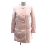 ミシェルマカロン michell Macaron ノーカラーコート ロング 切替 ボア 総裏地 XS ピンク /AU レディース