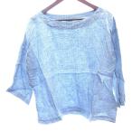 アーメン ARMEN シャツ ブラウス チェック 麻 リネン 七分袖 水色 ライトブルー /AU レディース