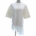 ザラ ZARA Tシャツ カットソー クルーネック フェイクレイヤード レース アシメントリー 五分袖 S 白 ホワイト /YK レディース