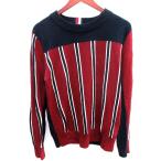  Tommy Hilfiger TOMMY HILFIGER вязаный свитер переключатель трехцветный цвет полоса шерсть длинный рукав L бордо красный красный мужской 