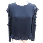 ショッピングzara ザラ ベーシック ZARA BASIC シャツ ブラウス フリル レース 長袖 S 紺 ネイビー /AU レディース