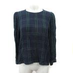 ショッピングzara ザラウーマン ZARA WOMAN シャツ ブラウス プルオーバー 長袖 総柄 紺 ネイビー 緑 グリーン /YI レディース