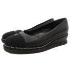 シャネル CHANEL ココマーク プラットフォーム ウエッジソールパンプス チェーン レザー ナイロン 切替 35 黒 ブラック /GV ■GY62