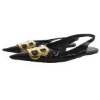 バレンシアガ BALENCIAGA フラットサンダル ミュール BBロゴ ポインテッドトゥ 36 エナメル パテントレザー 黒 ブラック /GV ■GY62