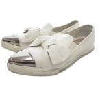 ミュウミュウ miumiu リボンスリッポン スニーカー キャップトゥ レザー 切替 36.5 白 ホワイト シルバーカラー 5S471B /GV ■GY62