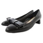 プラダ PRADA リボンパンプス チャンキーヒール ラウンドトゥ レザー 本革 35 黒 ブラック /GV ■GY62 レディース