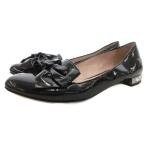 ショッピングMIUMIU ミュウミュウ miumiu リボンパンプス スリッポン ラインストーンヒール エナメル パテントレザー 36.5 黒 ブラック /GV ■GY62