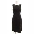 プラダ PRADA ツイードワンピース ノースリーブ ビジュー リネン混 ひざ丈 40 黒 ブラック /JS ■GY62 レディース