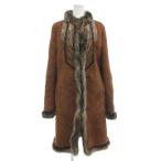 ショッピング毛皮 エトロ ETRO ラムレザーコート 42 リアルファー 毛皮 ペイズリー柄 ミドル ハーフ丈 茶 ブラウン /AE ■GY62 レディース