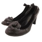 ショッピングシャネル シャネル CHANEL ジャンク品 カメリア ココマーク パンプス シューズ フラワーモチーフ レザー 36.5 黒 ブラック /JS ■GY62