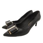 サルヴァトーレフェラガモ Salvatore Ferragamo ZAIA パンプス ポインテッドトゥ プレート レザー 6 黒 ブラック /FF ■GY62 レディース