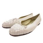 ボッテガヴェネタ BOTTEGA VENETA イントレチャート フラット パンプス リボン レザー 7.5 白 ホワイト /FF ■GY62 レディース