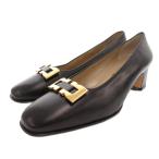 サルヴァトーレフェラガモ Salvatore Ferragamo パンプス シューズ チャンキーヒール ロゴ 6 黒 ブラック /FF ■GY62 ジャンク レディース