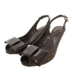 ルイヴィトン LOUIS VUITTON エナメルリボン モノグラム ウェッジソールサンダル オープントゥ ストラップ 36.5 茶 ブラウン /FF ■GY62 レ