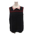 ミュウミュウ miumiu シャツ ブラウス プリーツ ハート ノースリーブ 38 紺 ネイビー /FF ■GY62 レディース