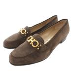 サルヴァトーレフェラガモ Salvatore Ferragamo スエードローファー シューズ ガンチーニ金具 5.5 茶 ブラウン /YJ ■GY62 レディース