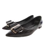 サルヴァトーレフェラガモ Salvatore Ferragamo パンプス ポインテッドトゥ エナメル ゴールド金具 ロゴ 5.5 黒